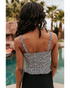 Leopard Ruffled Square Neck Peplum Swim Top - L