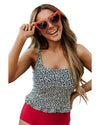 Leopard Ruffled Square Neck Peplum Swim Top - L