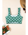 Green Checkered Print Square Neck Cropped Swim Top - 2XL