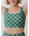 Green Checkered Print Square Neck Cropped Swim Top - 2XL