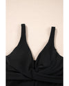 Black Crossed V Neck Adjustable Strap Babydoll Tankini Top - XL