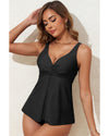 Black Crossed V Neck Adjustable Strap Babydoll Tankini Top - XL