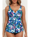 Green Floral Print Padded V Neck Tankini Top - XL