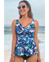 Green Floral Print Padded V Neck Tankini Top - XL