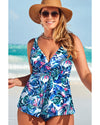 Green Floral Print Padded V Neck Tankini Top - XL