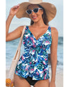 Green Floral Print Padded V Neck Tankini Top - XL