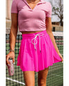 Rose Red Drawstring Elastic Waist Lined Ruffle Shorts Bikini Bottom - 2XL