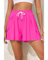 Rose Red Drawstring Elastic Waist Lined Ruffle Shorts Bikini Bottom - 2XL