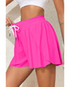 Rose Red Drawstring Elastic Waist Lined Ruffle Shorts Bikini Bottom - 2XL