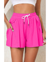 Rose Red Drawstring Elastic Waist Lined Ruffle Shorts Bikini Bottom - 2XL