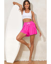 Rose Red Drawstring Elastic Waist Lined Ruffle Shorts Bikini Bottom - 2XL