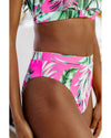Rose Tropical Print Textured Bikini Bottoms - M