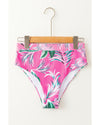 Rose Tropical Print Textured Bikini Bottoms - M