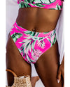 Rose Tropical Print Textured Bikini Bottoms - XL