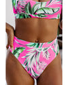 Rose Tropical Print Textured Bikini Bottoms - XL