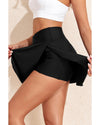 Black Solid Pocketed Crossover High Waist Swim Skort - M