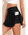 Black Solid Pocketed Crossover High Waist Swim Skort - M