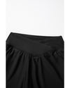 Black Solid Pocketed Crossover High Waist Swim Skort - M