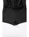 Black Solid Pocketed Crossover High Waist Swim Skort - S