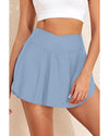 Beau Blue Solid Pocketed Crossover High Waist Swim Skort - L