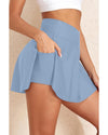Beau Blue Solid Pocketed Crossover High Waist Swim Skort - L