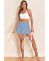Beau Blue Solid Pocketed Crossover High Waist Swim Skort - L