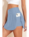 Beau Blue Solid Pocketed Crossover High Waist Swim Skort - XL
