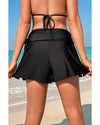 Black Drawstring Ruched High Waist Loose Swim Shorts - L