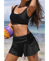 Black Drawstring Ruched High Waist Loose Swim Shorts - L