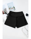 Black Drawstring Ruched High Waist Loose Swim Shorts - L