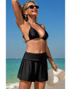 Black Drawstring Ruched High Waist Loose Swim Shorts - M