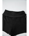 Black Drawstring Ruched High Waist Loose Swim Shorts - M