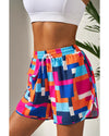 Rose Geometric Printed Drawstring Waist Beach Shorts with Pockets - 2XL