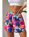 Rose Geometric Printed Drawstring Waist Beach Shorts with Pockets - 2XL