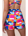 Rose Geometric Printed Drawstring Waist Beach Shorts with Pockets - 2XL