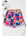 Rose Geometric Printed Drawstring Waist Beach Shorts with Pockets - 2XL