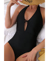 Black Halter Neck Monokini with Floral Beach Cover Up - M