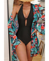 Black Halter Neck Monokini with Floral Beach Cover Up - S