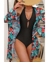 Black Halter Neck Monokini with Floral Beach Cover Up - XL