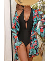 Black Halter Neck Monokini with Floral Beach Cover Up - XL