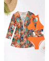 Carrot 3pcs Tropical Contrast Trim Halter Bikini Set with Cover up - S