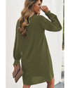 Azura Exchange Green Split V Neck Ruffled Sleeves Shirt Dress - L
