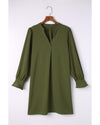 Azura Exchange Green Split V Neck Ruffled Sleeves Shirt Dress - L