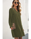 Azura Exchange Green Split V Neck Ruffled Sleeves Shirt Dress - L