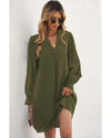 Azura Exchange Green Split V Neck Ruffled Sleeves Shirt Dress - M