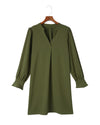 Azura Exchange Green Split V Neck Ruffled Sleeves Shirt Dress - M
