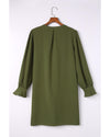 Azura Exchange Green Split V Neck Ruffled Sleeves Shirt Dress - S