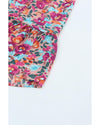 Purple Smocked V Neck Puffy Sleeve Floral Dress - S