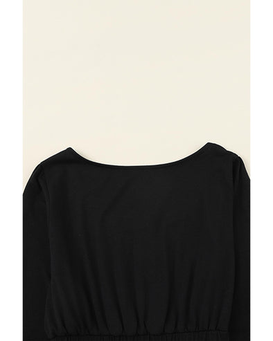 Black Button Up High Waist Long Sleeve Dress - XL