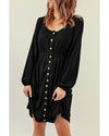 Black Button Up High Waist Long Sleeve Dress - XL